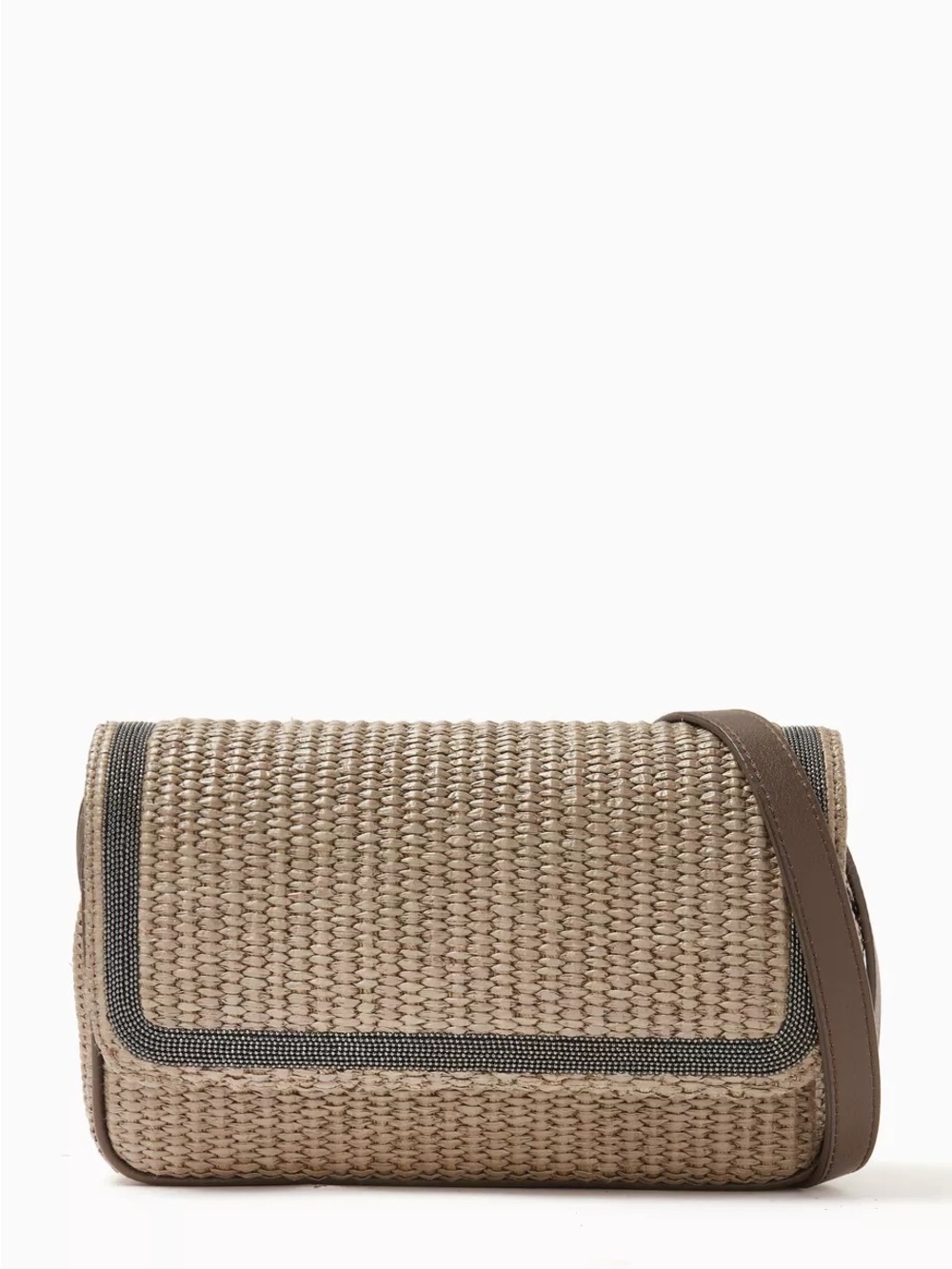 Brunello Cucinelli Monili Flap Raffia and Leather Bag